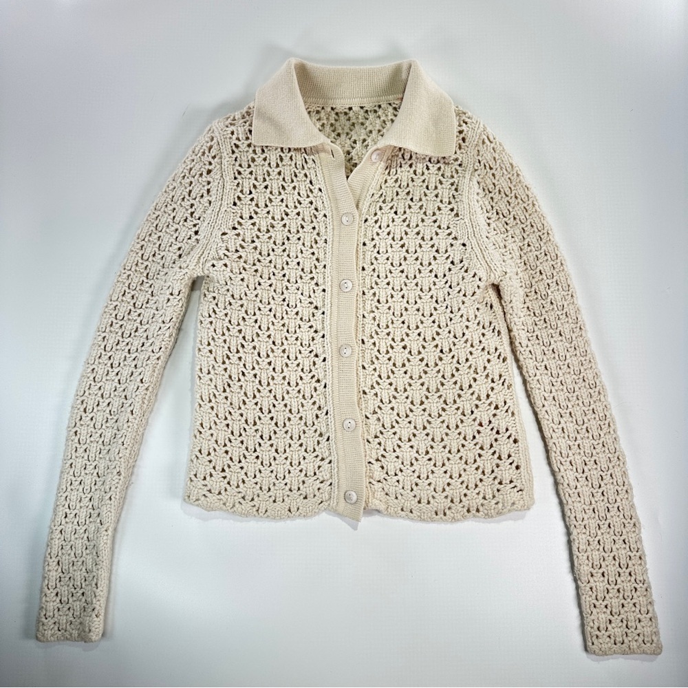 Vince Cashmere Cardigan XS Open Knit Lightweight Cream - Picture 2 of 11